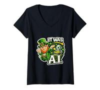 Mujer Irish It Was A.I Funny St Patrick's Day Tech Humor Shamrock Camiseta Cuello V