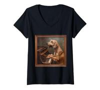 Mujer Irish Wolfhound Piano Dog Camiseta Cuello V