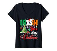 Mujer Irish You A Merry Christmas Flag Santa Irish Christmas Tree Camiseta Cuello V