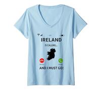 Mujer Irlanda está llamando a Diseño de vacaciones irlandesas Camiseta Cuello V