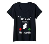 Mujer Irlanda está llamando a Diseño de vacaciones irlandesas Camiseta Cuello V