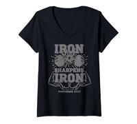 Mujer Iron Sharpens Iron Proverbs 27 17 Camiseta Cuello V
