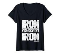 Mujer Iron Sharpens Iron Proverbs 27:17 Gimnasio Entrenamiento religioso Camiseta Cuello V