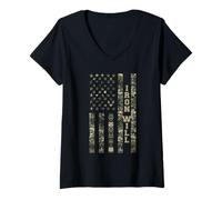 Mujer Iron Will USA Patriotic Distressed American Flag Design Camiseta Cuello V