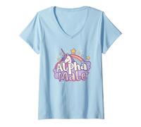 Mujer Ironic Alpha Male Tee: Real Men Rainbow Unicorn Sparkles Camiseta Cuello V
