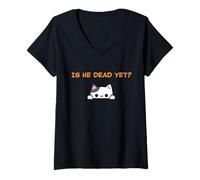 Mujer Is-He-Vintage-Dead-Todavía gato Camiseta Cuello V