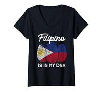 Mujer Is In My DNA Funny Filipino Filipinas Bandera Huella Dactilar Camiseta Cuello V