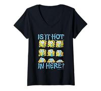 Mujer Is It Hot in Here? Melting Spongebob Grid Funny Cartoon Camiseta Cuello V