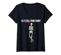 Mujer is It Still Your Turn Skeleton Juego de Mesa basado en turnos de ajedrez Camiseta Cuello V