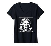 Mujer Isaac Newton Física Ciencia Retrato Vintage Gráfico Camiseta Cuello V