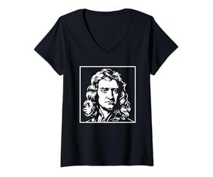 Mujer Isaac Newton Física Ciencia Retrato Vintage Gráfico Camiseta Cuello V