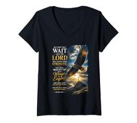 Mujer Isaiah 40:31 Wait on The Lord, Renew Strength Eagle Camiseta Cuello V