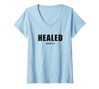 Mujer Isaiah 53:5 Bible Verse Promise of Healing and Health Faith Camiseta Cuello V
