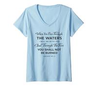 Mujer Isaías 43:2 The Waters I Will Be with You Versículo de fe de la Biblia Camiseta Cuello V