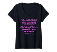 Mujer Isaías 43:2 The Waters I Will Be with You Versículo de fe de la Biblia Camiseta Cuello V