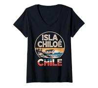 Mujer Isla Chiloé Chile Vista panorámica del Atardecer Camiseta Cuello V