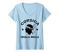 Mujer Isla de Córcega Francia Isula Bella con Cabeza Pirata Córcega Camiseta Cuello V