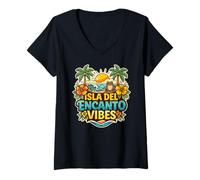 Mujer Isla del Encanto Vibes Coquí Tropical Camiseta Cuello V
