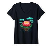 Mujer Isla Flotante Flor de Loto Bonsái Naturaleza Zen Armonía Camiseta Cuello V