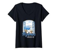 Mujer Isla Griega Míkonos Grecia Island Town Vacaciones Camiseta Cuello V