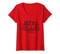 Mujer Isla Jekyll Georgia - Jekyll Island GA Block Camiseta Cuello V