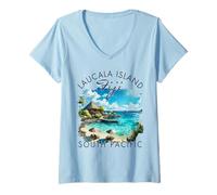 Mujer Isla Laucala Fiji Viaje del Pacífico Sur Vacaciones de Verano Camiseta Cuello V