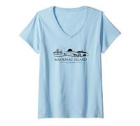 Mujer Isla Mackinac, Michigan, EE. UU., Novedad Minimalista clásica Camiseta Cuello V
