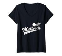 Mujer Isla Mallorca con Palmeras Camiseta Cuello V