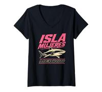 Mujer Isla Mujeres México Shark Beach Vintage Travel Camiseta Cuello V