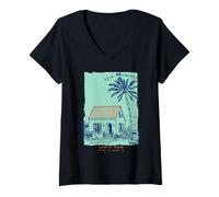Mujer Isla Mujeres México Souvenir Cancún Vintage Beach Art Camiseta Cuello V