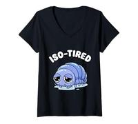 Mujer ISO-Cansado Isopod Divertido Roly Poly Pill Bug Humor Camiseta Cuello V