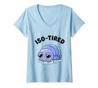 Mujer ISO-Cansado Isopod Divertido Roly Poly Pill Bug Humor Camiseta Cuello V
