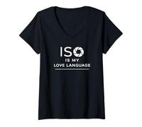 Mujer ISO es mi Amor Lenguaje Fotógrafo Humor Diseño Camiseta Cuello V