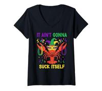 Mujer It Ain't Gonna Suck Itself Crawfish Funny Mardi Gras Party Camiseta Cuello V