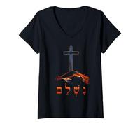 Mujer It is Finished - Hebrew Cross of Jesus Passover Easter Camiseta Cuello V