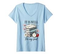 Mujer It Is Well For My Soul Libro Pila Flores Camiseta Cuello V