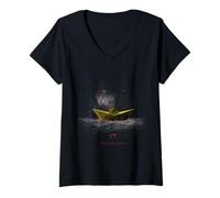 Mujer It Movie 2025 Pennywise Enigmático Barco de Papel Camiseta Cuello V