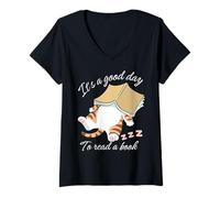 Mujer It’s a Good Day to Read a Book Funny Sleeping Cat Book Lover Camiseta Cuello V
