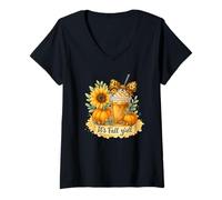 Mujer It’s Fall Y’All Iced Coffee Pumpkin Spice Watercolor Camiseta Cuello V