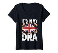 Mujer It’s In My DNA British Roots UK Flag Heritage United Kingdom Camiseta Cuello V
