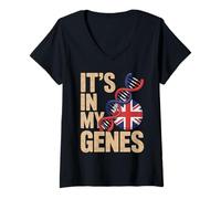 Mujer It’s In My Genes British Roots UK United Kingdom Flag Camiseta Cuello V