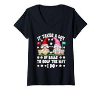 Mujer It Takes A Lot of Balls To Golf The Way I Do Golfing Gnomes Camiseta Cuello V