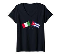 Mujer Italia Cuba Banderas Cruzadas Patrimonio Cubano Italiano Camiseta Cuello V