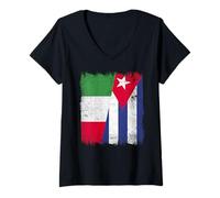 Mujer Italia Cuba Media Bandera Patrimonio Cubano Italiano Camiseta Cuello V