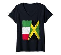 Mujer Italia Jamaica Media Bandera Italiana Patrimonio jamaicano Camiseta Cuello V