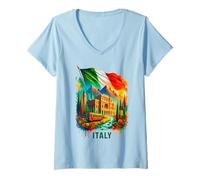 Mujer Italia Viaje Bandera Italiana Italia Vacaciones Souvenir Florencia Camiseta Cuello V