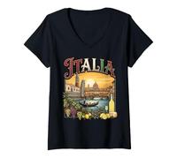 Mujer Italia Vintage Viajes Monumentos Venecia Góndola Florencia Camiseta Cuello V