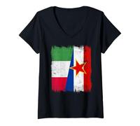 Mujer Italia Yugoslavia Media Bandera Patrimonio Yugoslavo Italiano Camiseta Cuello V