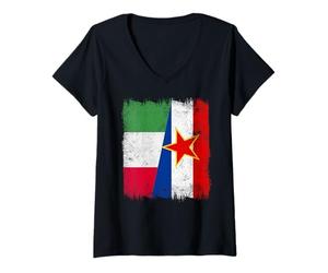 Mujer Italia Yugoslavia Media Bandera Patrimonio Yugoslavo Italiano Camiseta Cuello V