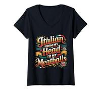 Mujer Italian from My Head To My Meatballs Comida Pasta - Camiseta Cuello V